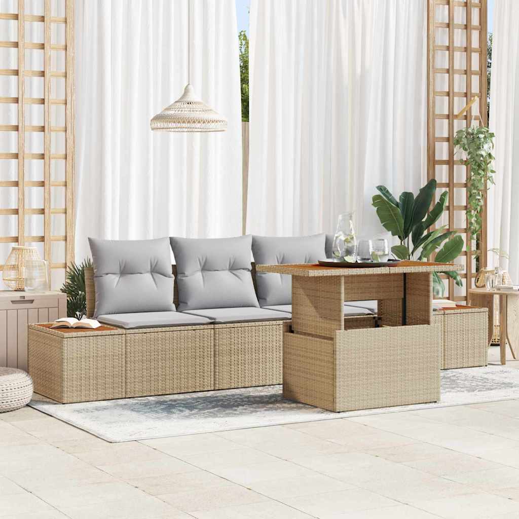 Ensemble de canapé de jardin 5 pcs Beige Poly rotin - XIOS