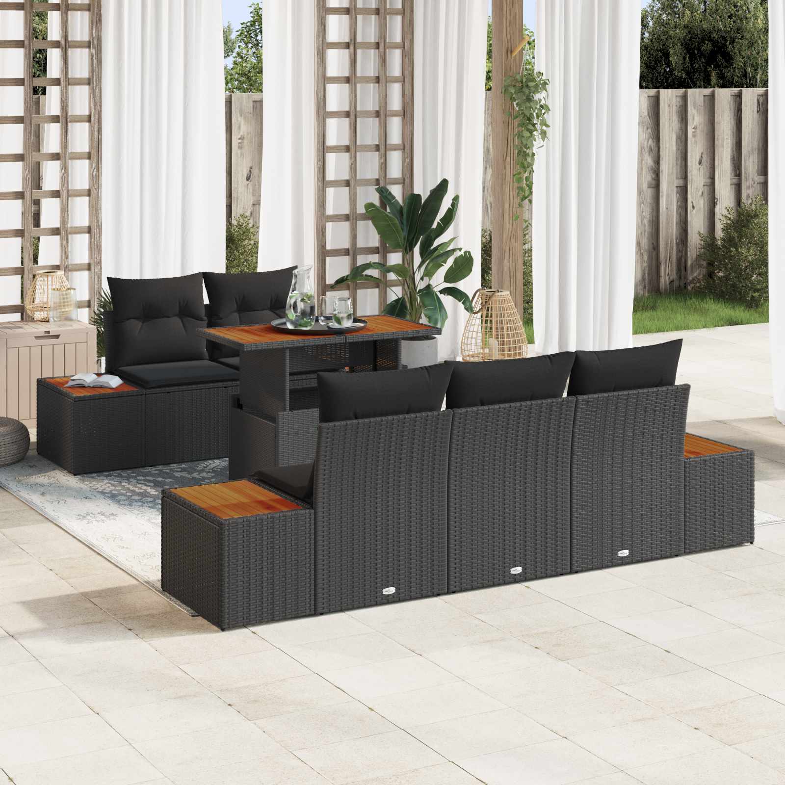 Ensemble de canapé de jardin 6 pcs Noir Poly rotin - XIOS