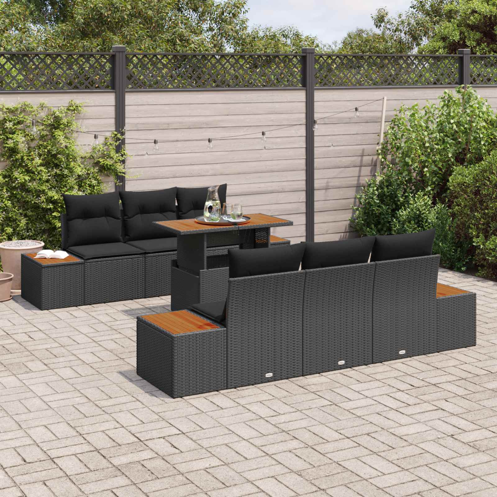 Ensemble de canapé de jardin 7 pcs Noir Poly rotin - XIOS