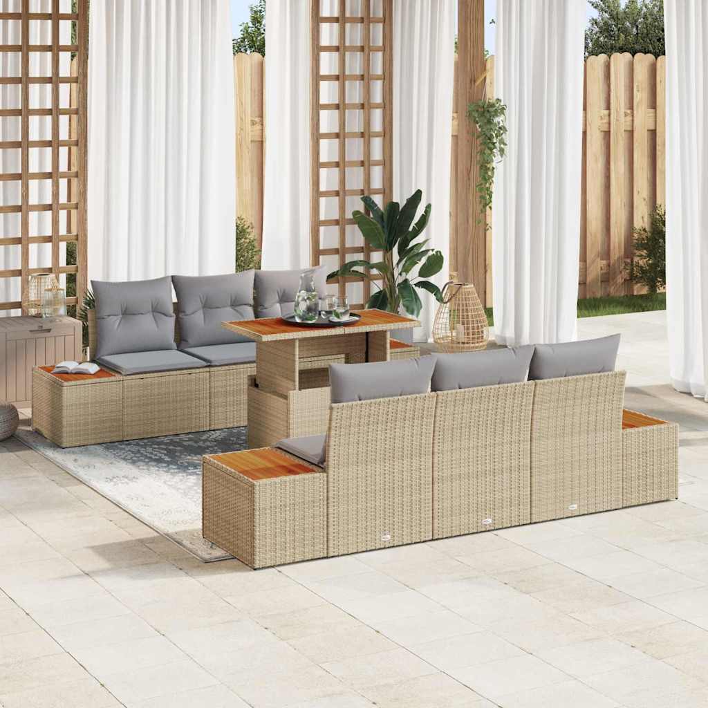 Ensemble de canapé de jardin 7 pcs Beige Poly rotin - XIOS