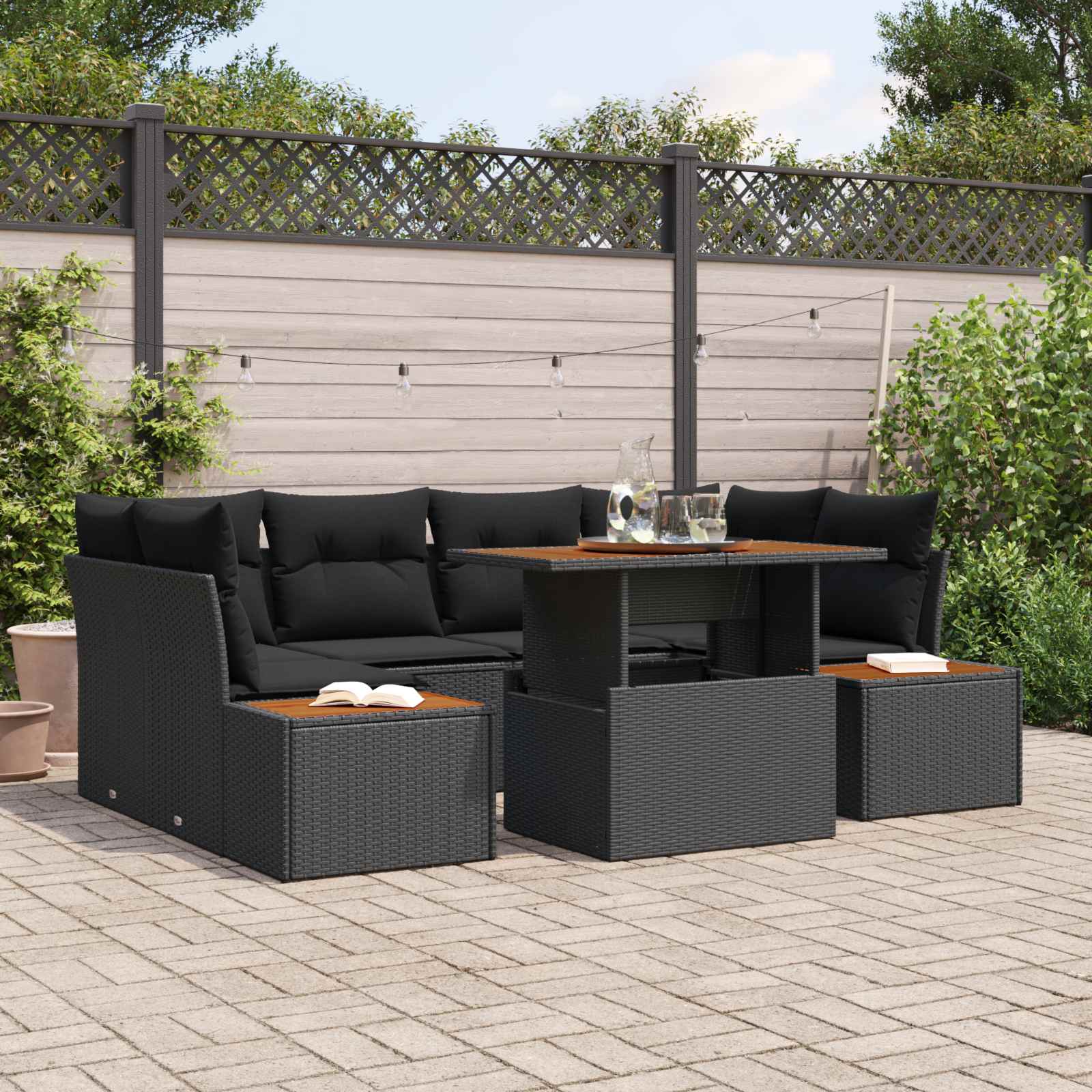 Ensemble de canapé de jardin 7 pcs Noir Poly rotin - XIOS