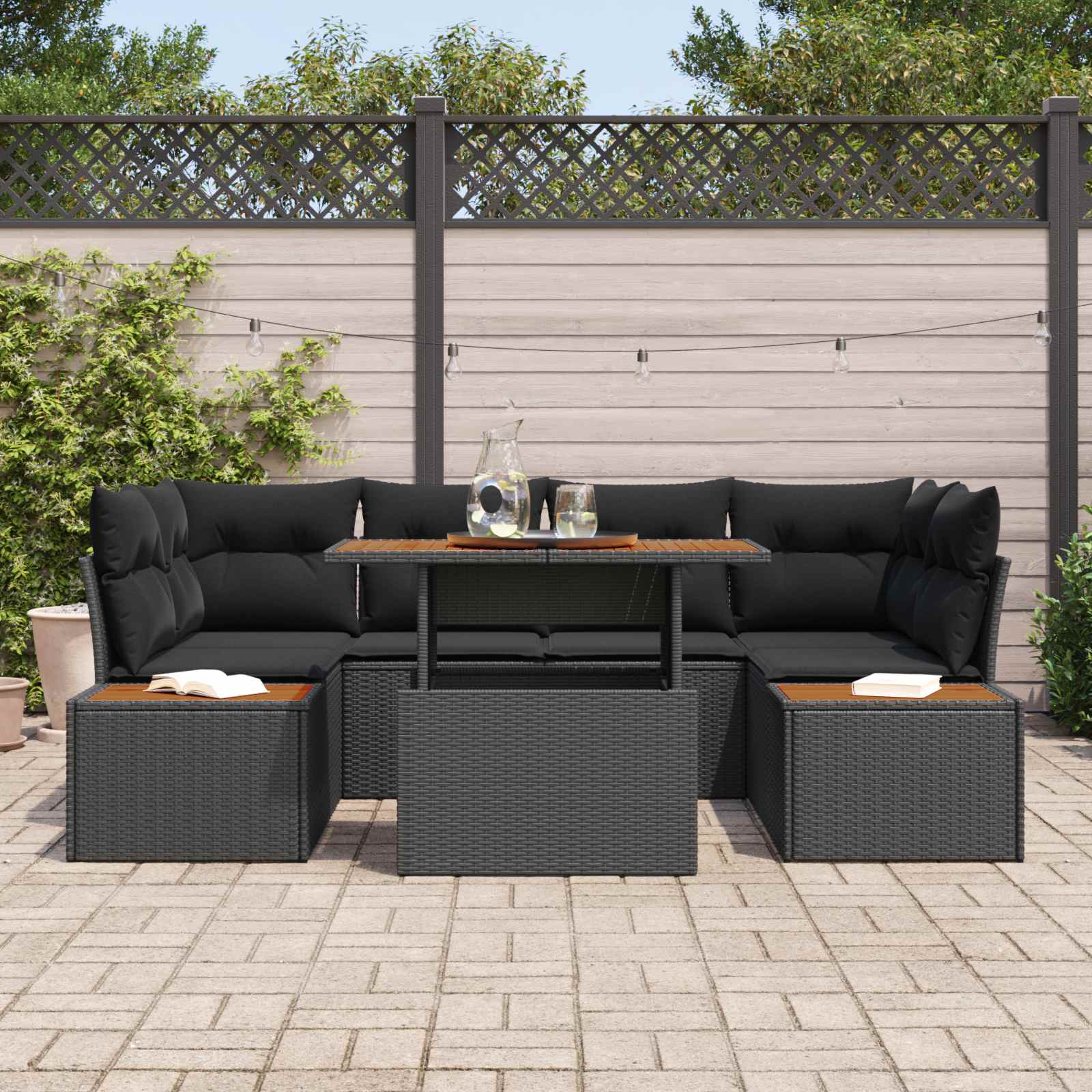 Ensemble de canapé de jardin 7 pcs Noir Poly rotin - XIOS