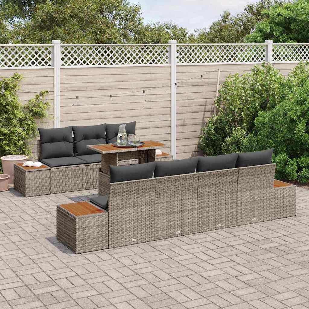Ensemble de canapé de jardin 8 pcs Gris Poly rotin - XIOS