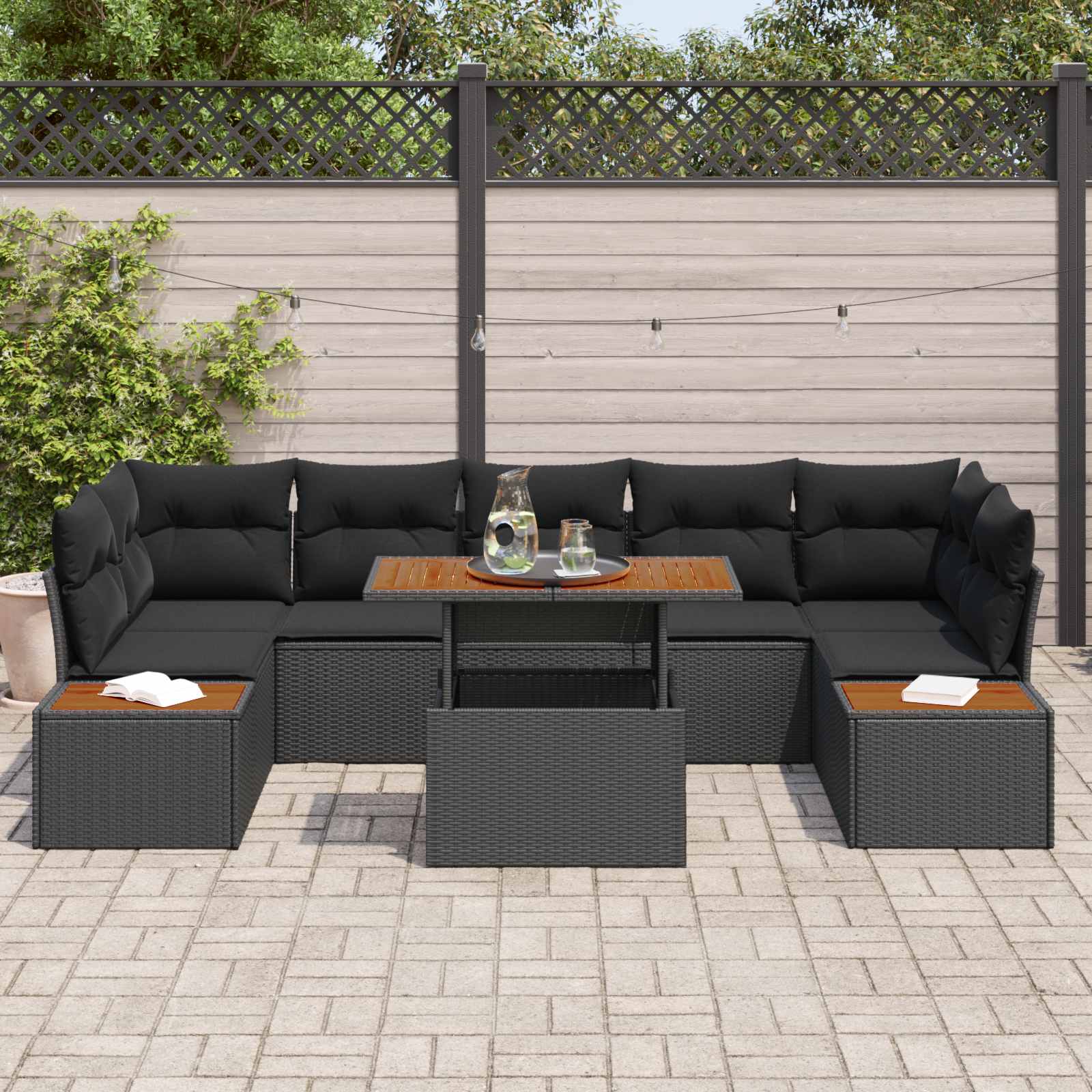 Ensemble de canapé de jardin 8 pcs Noir Poly rotin - XIOS