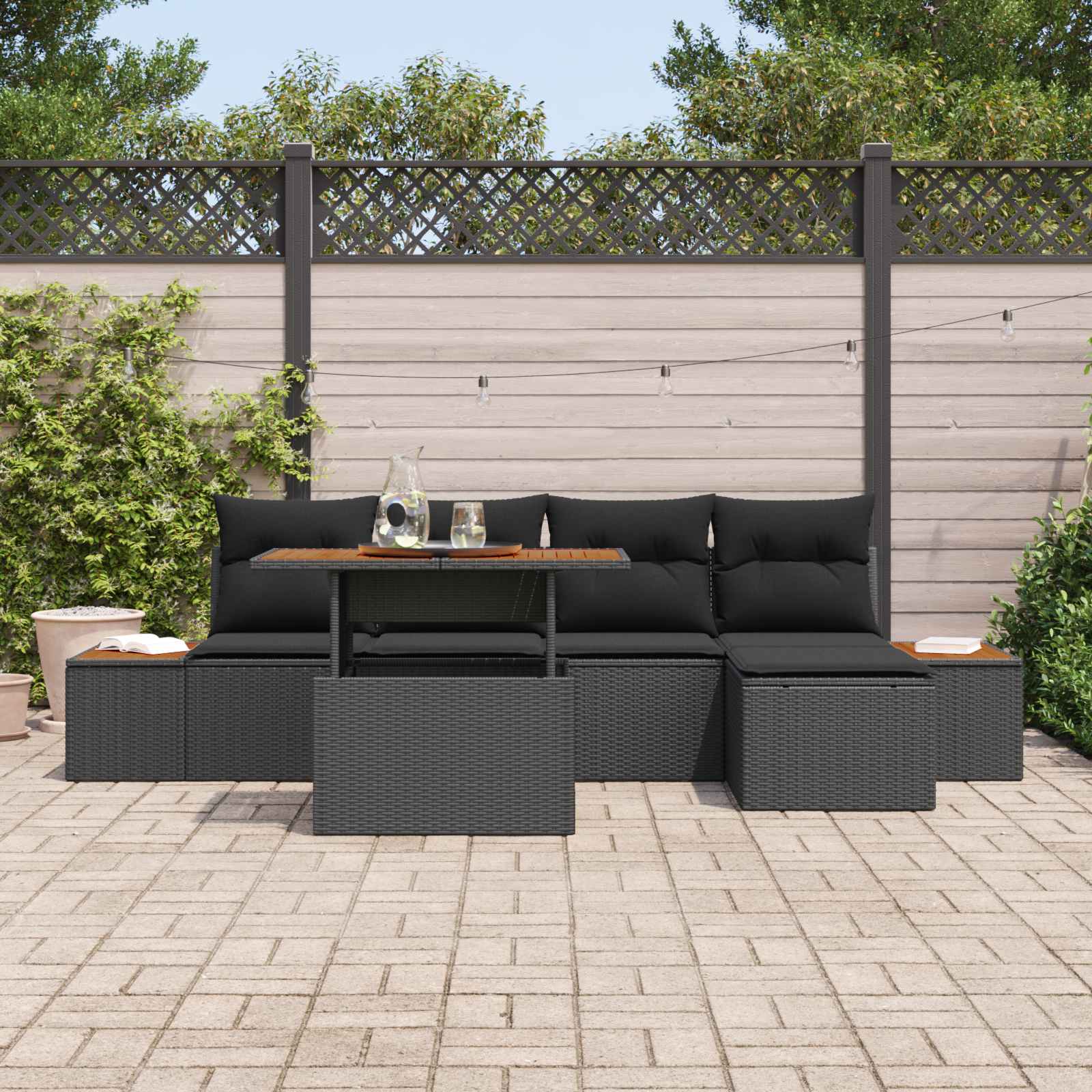 Ensemble de canapé de jardin 6 pcs Noir Poly rotin - XIOS