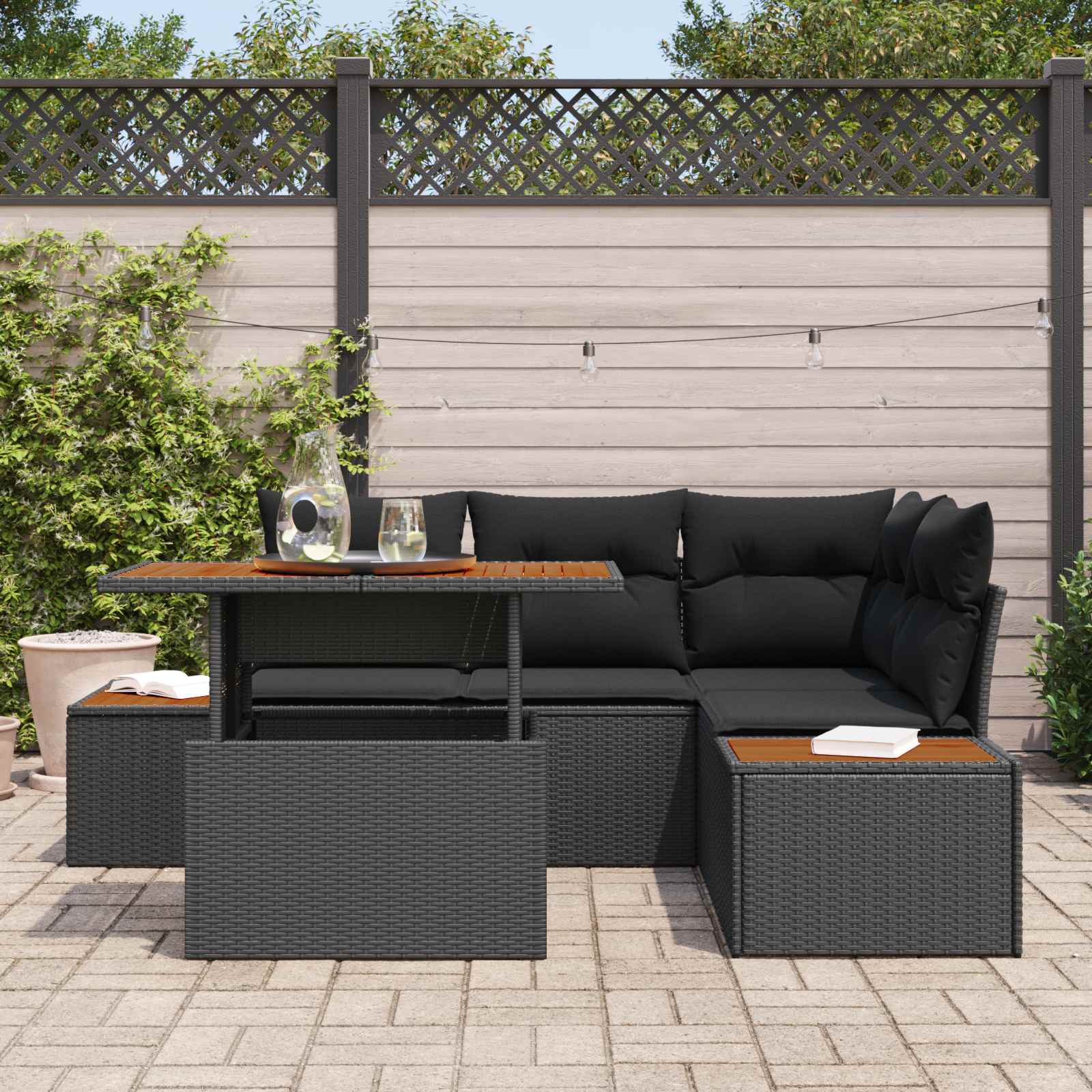 Ensemble de canapé de jardin 5 pcs Noir Poly rotin - XIOS
