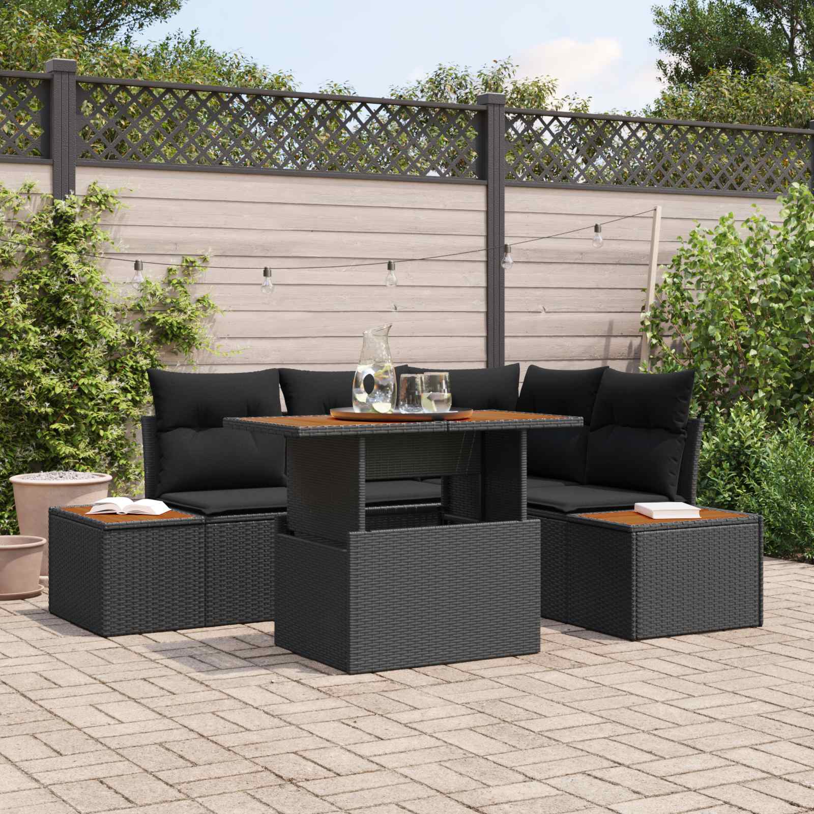 Ensemble de canapé de jardin 5 pcs Noir Poly rotin - XIOS
