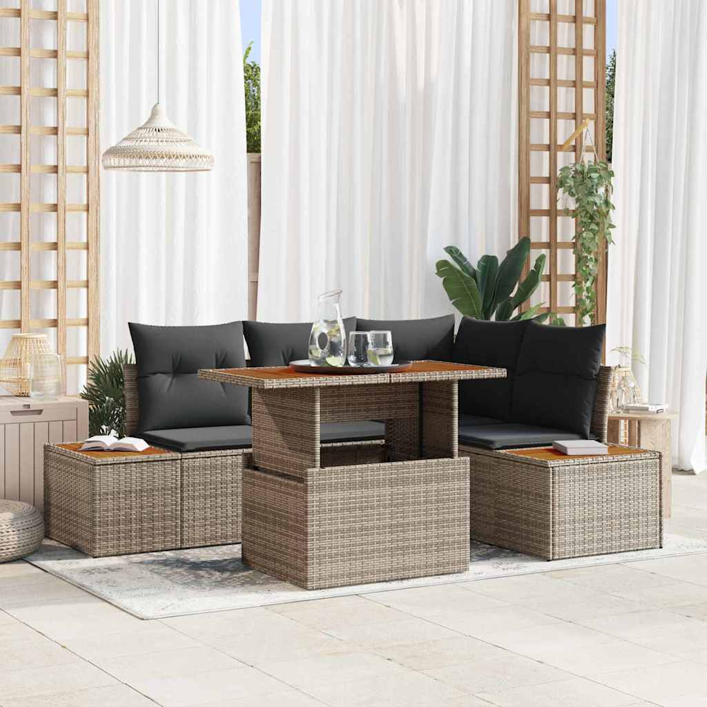 Ensemble de canapé de jardin 5 pcs Gris Poly rotin - XIOS