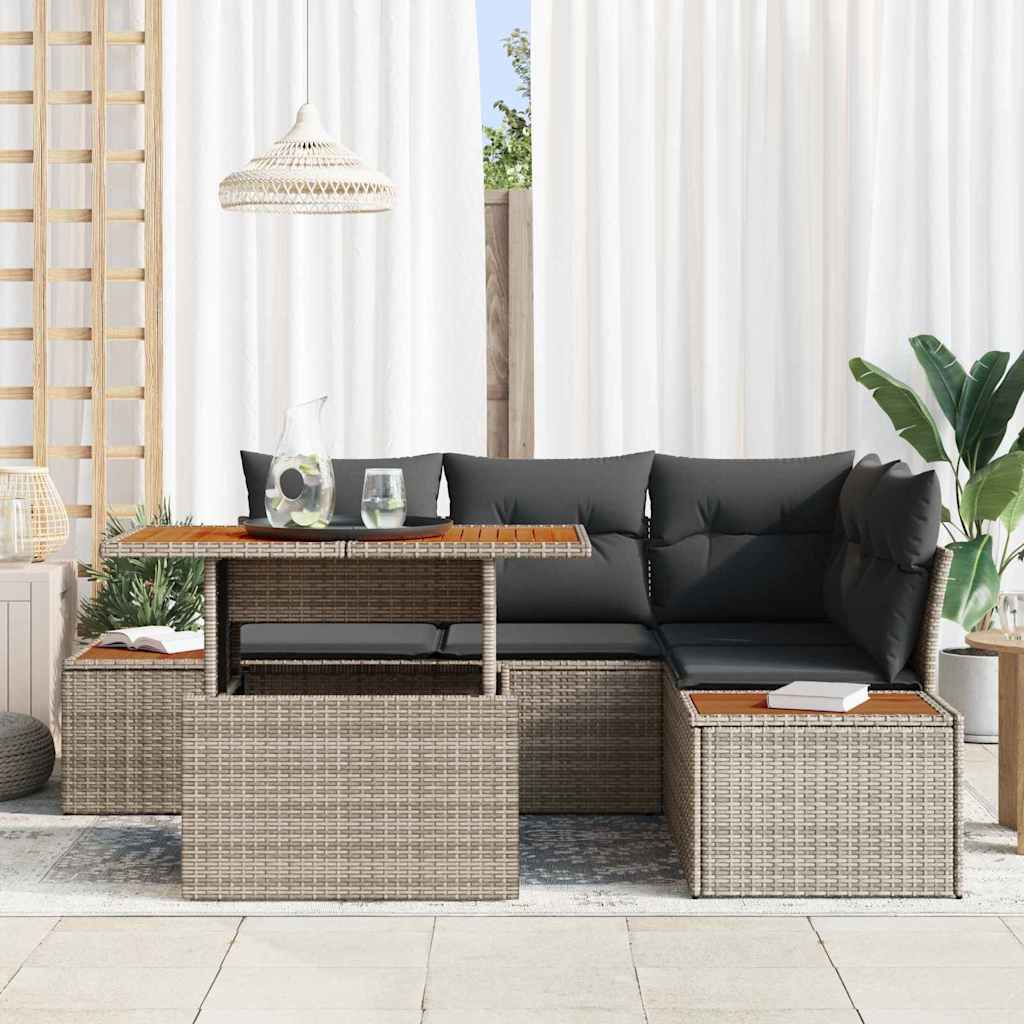 Ensemble de canapé de jardin 5 pcs Gris Poly rotin - XIOS