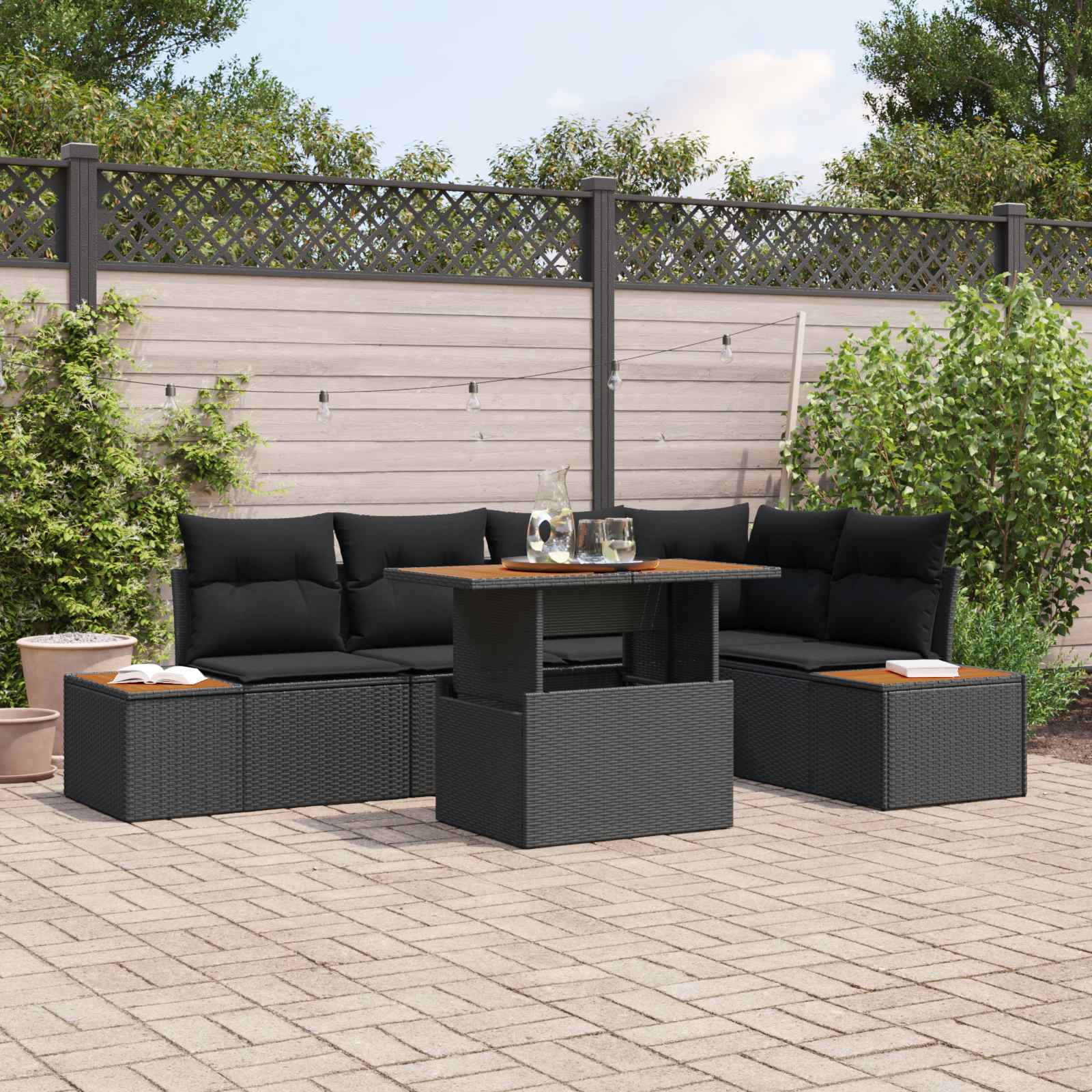 Ensemble de canapé de jardin 6 pcs Noir Poly rotin - XIOS