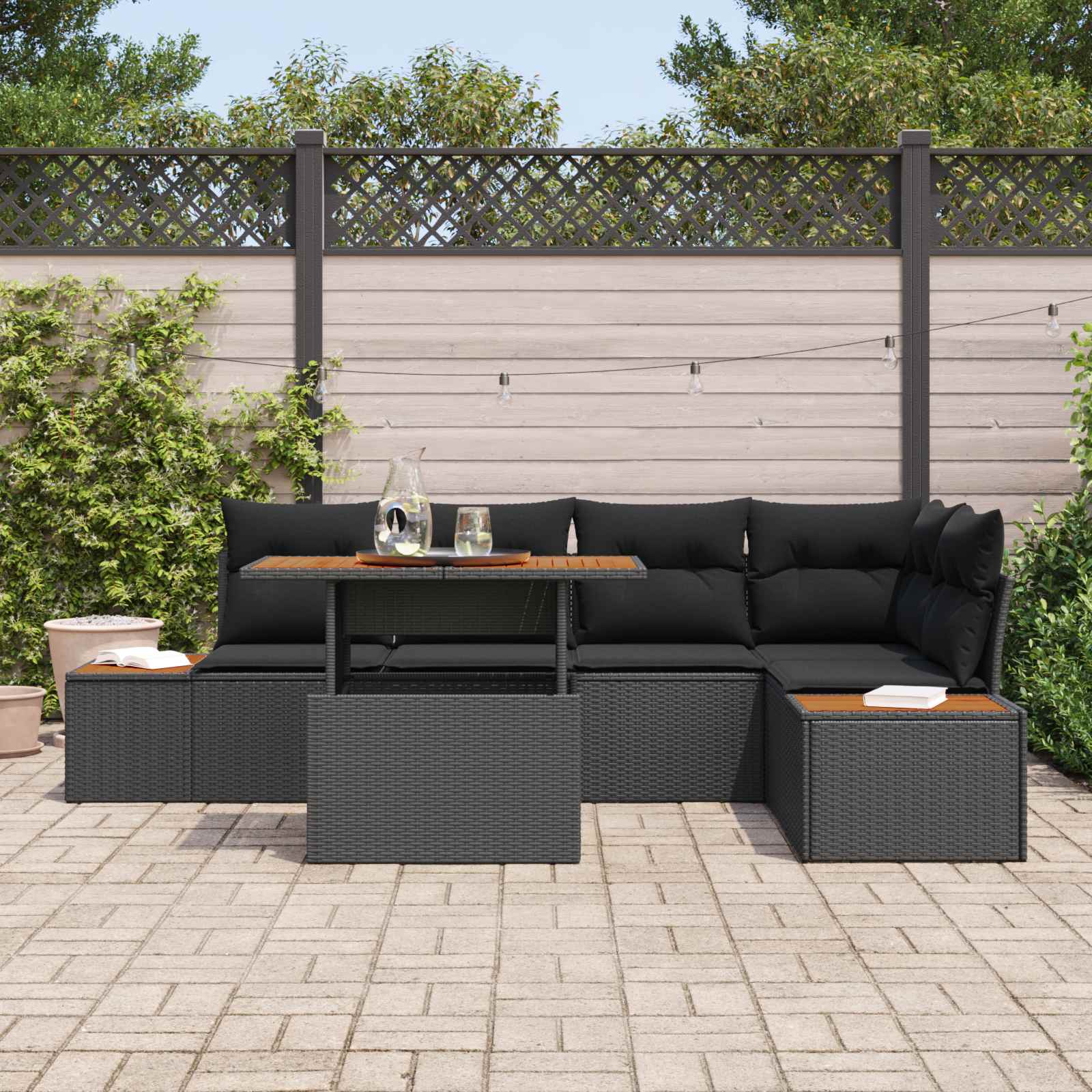 Ensemble de canapé de jardin 6 pcs Noir Poly rotin - XIOS