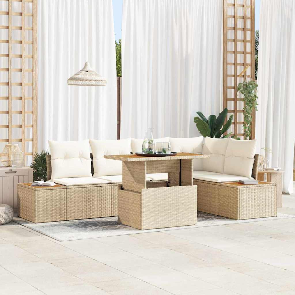 Ensemble de canapé de jardin 6 pc Beige Poly rotin