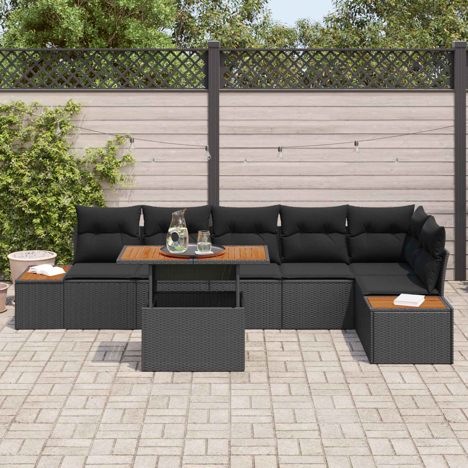 Ensemble de canapé de jardin 7 pcs Noir Poly rotin - XIOS