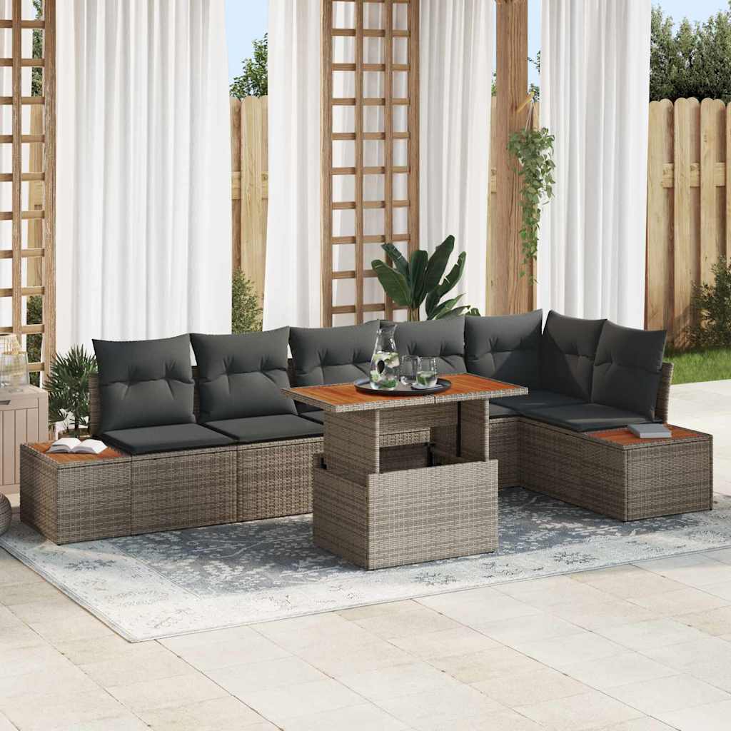 Ensemble de canapé de jardin 7 pc Gris Poly rotin