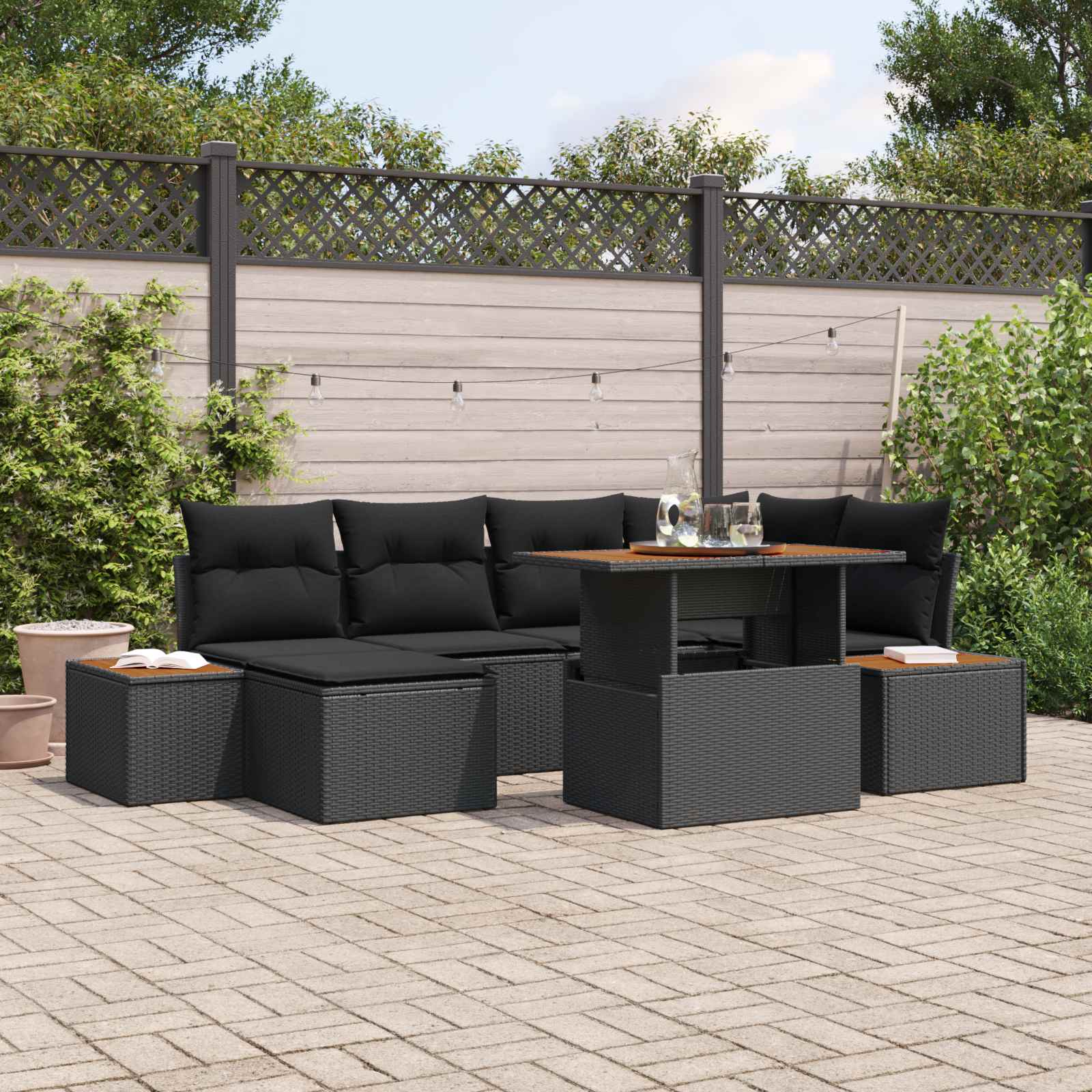 Ensemble de canapé de jardin 7 pcs Noir Poly rotin - XIOS