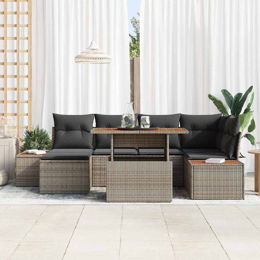 Ensemble de canapé de jardin 7 pc Gris Poly rotin