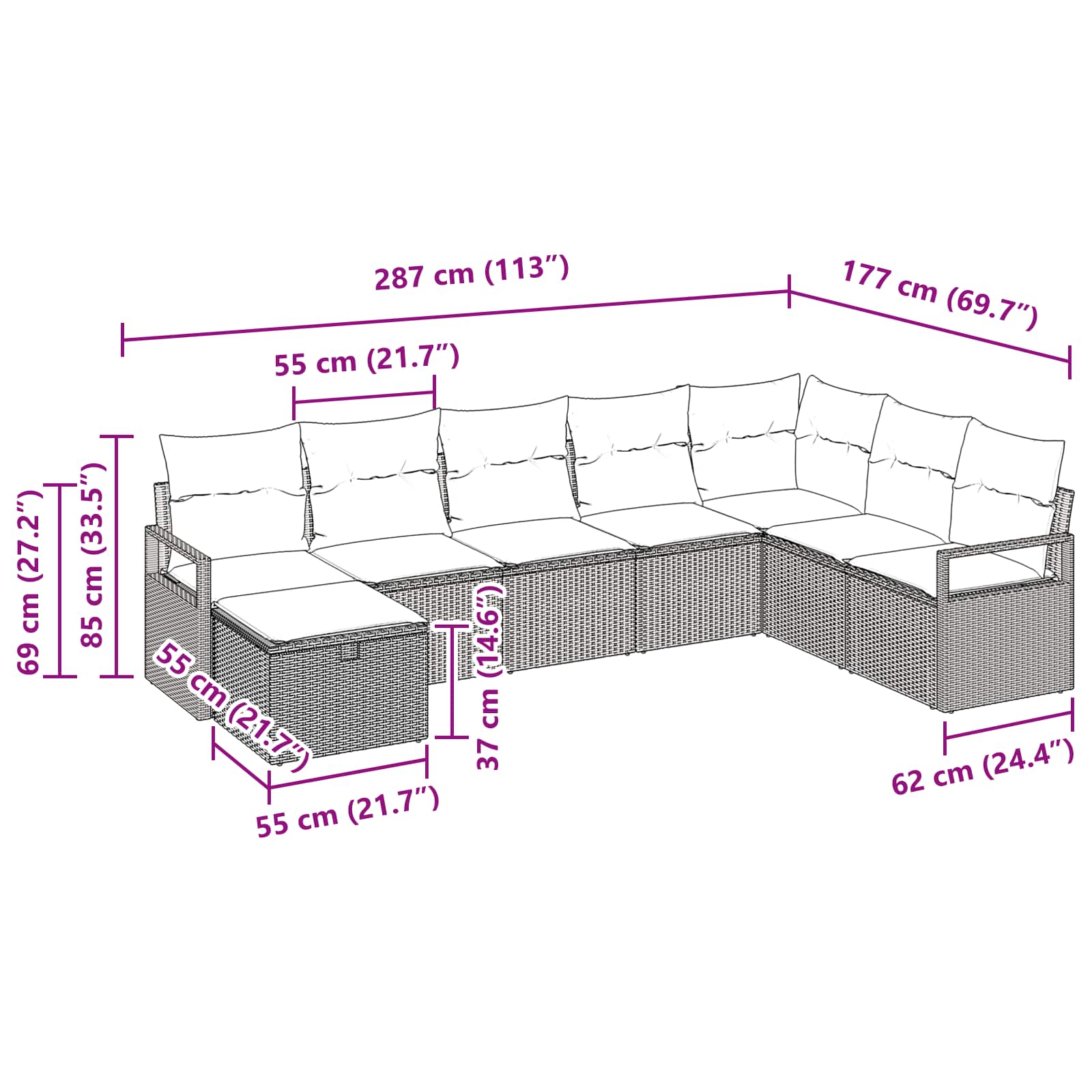 Ensemble de Canapés avec coussin 8 pcs Noir polyrotin - XIOS