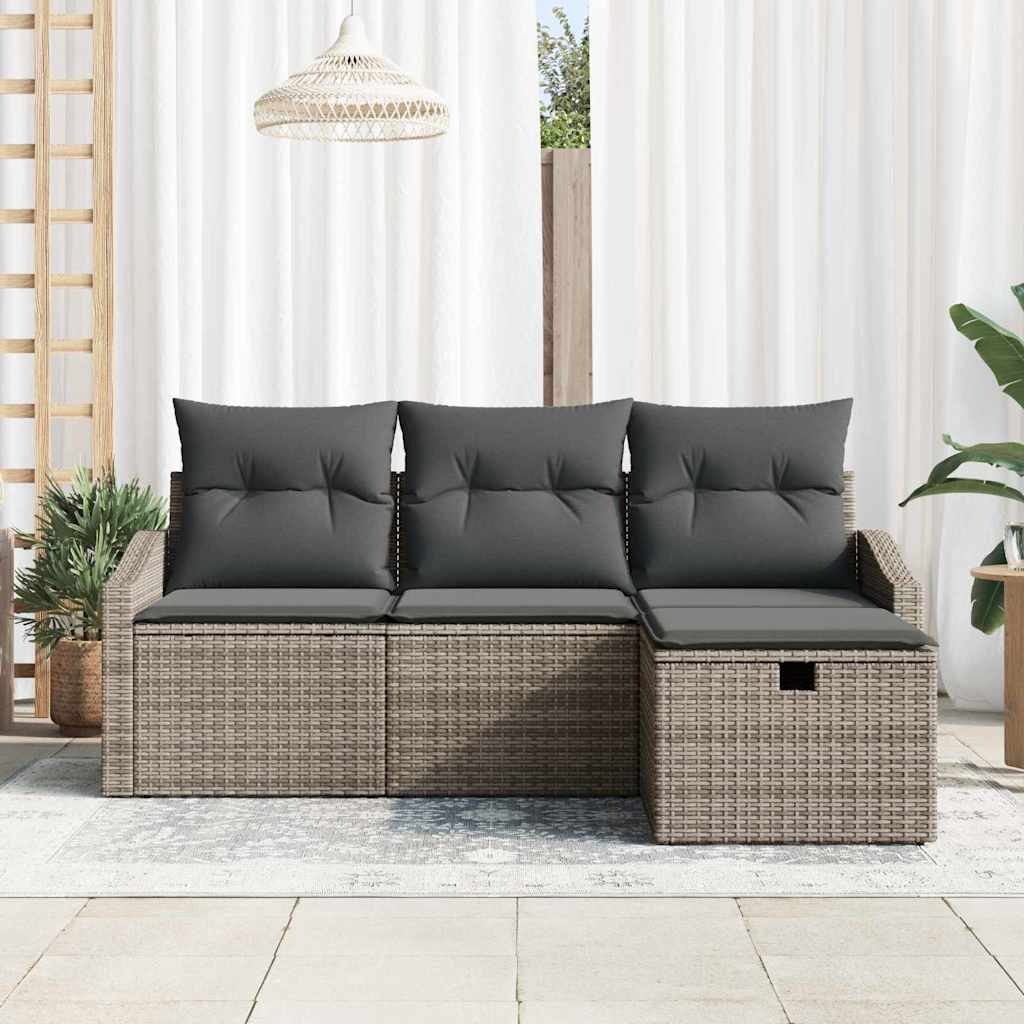 Ensemble de Canapés avec coussin 4 pcs Gris polyrotin - XIOS
