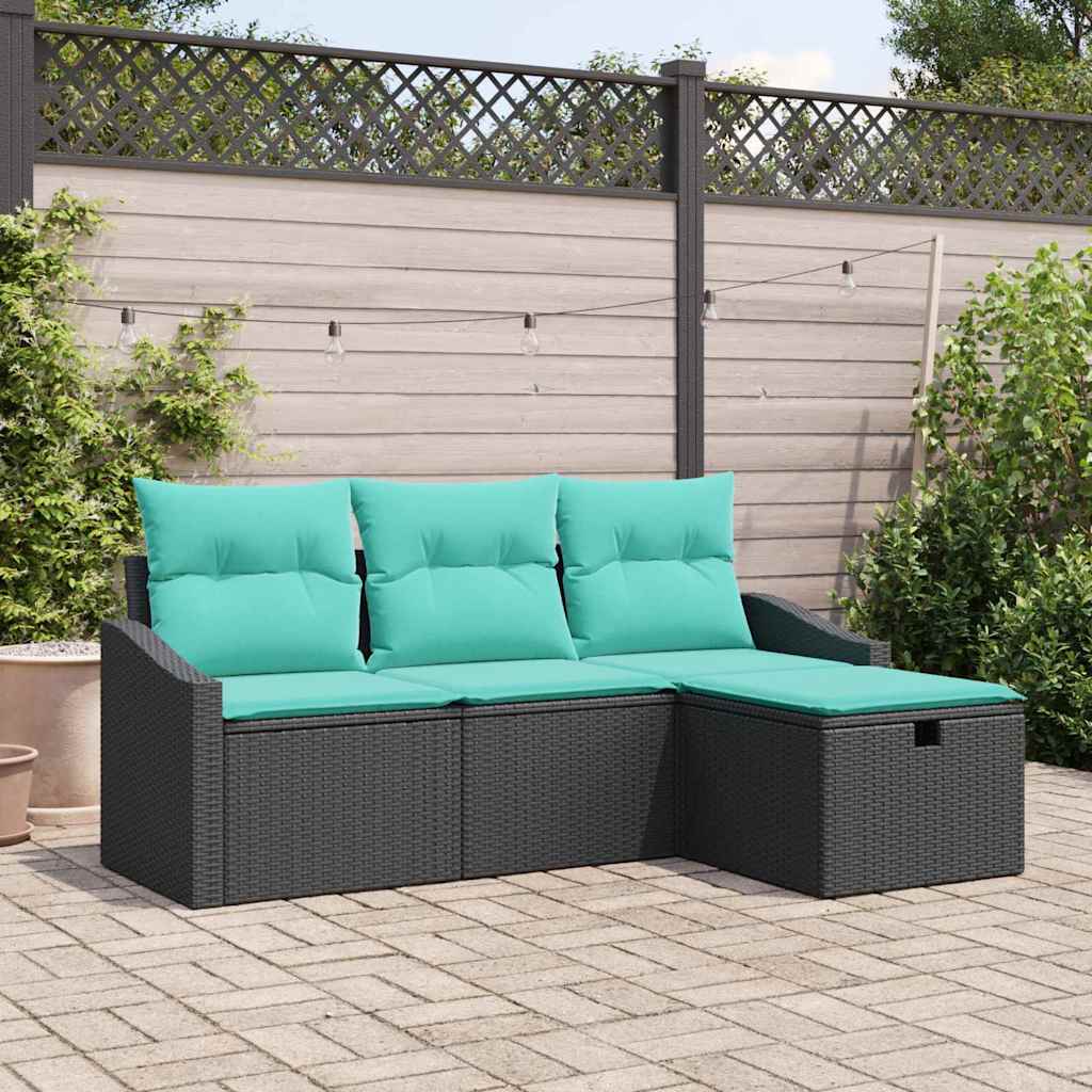 Ensemble de Canapés avec coussin 4 pcs Noir Poly rotin - XIOS