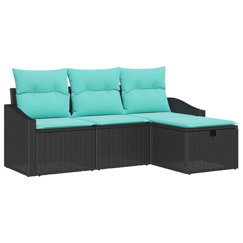 Ensemble de Canapés avec coussin 4 pcs Noir Poly rotin - XIOS