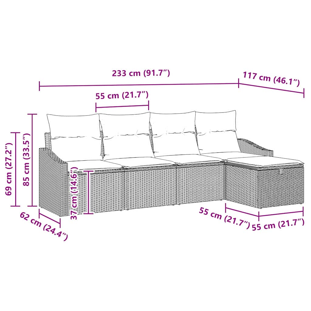 Ensemble de Canapés avec coussin 5 pcs Gris polyrotin - XIOS