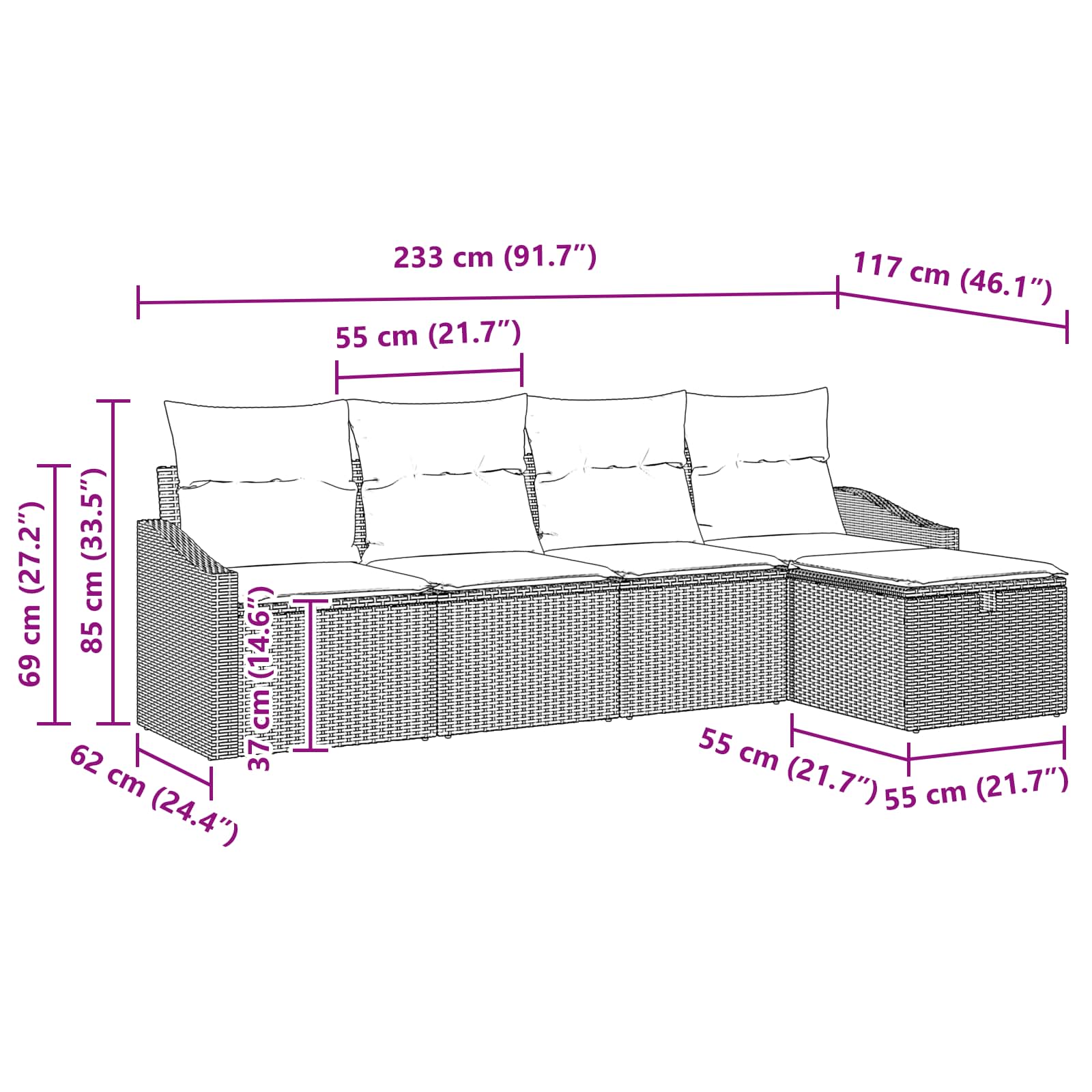 Ensemble de Canapés avec coussin avec stockage Noir polyrotin - XIOS