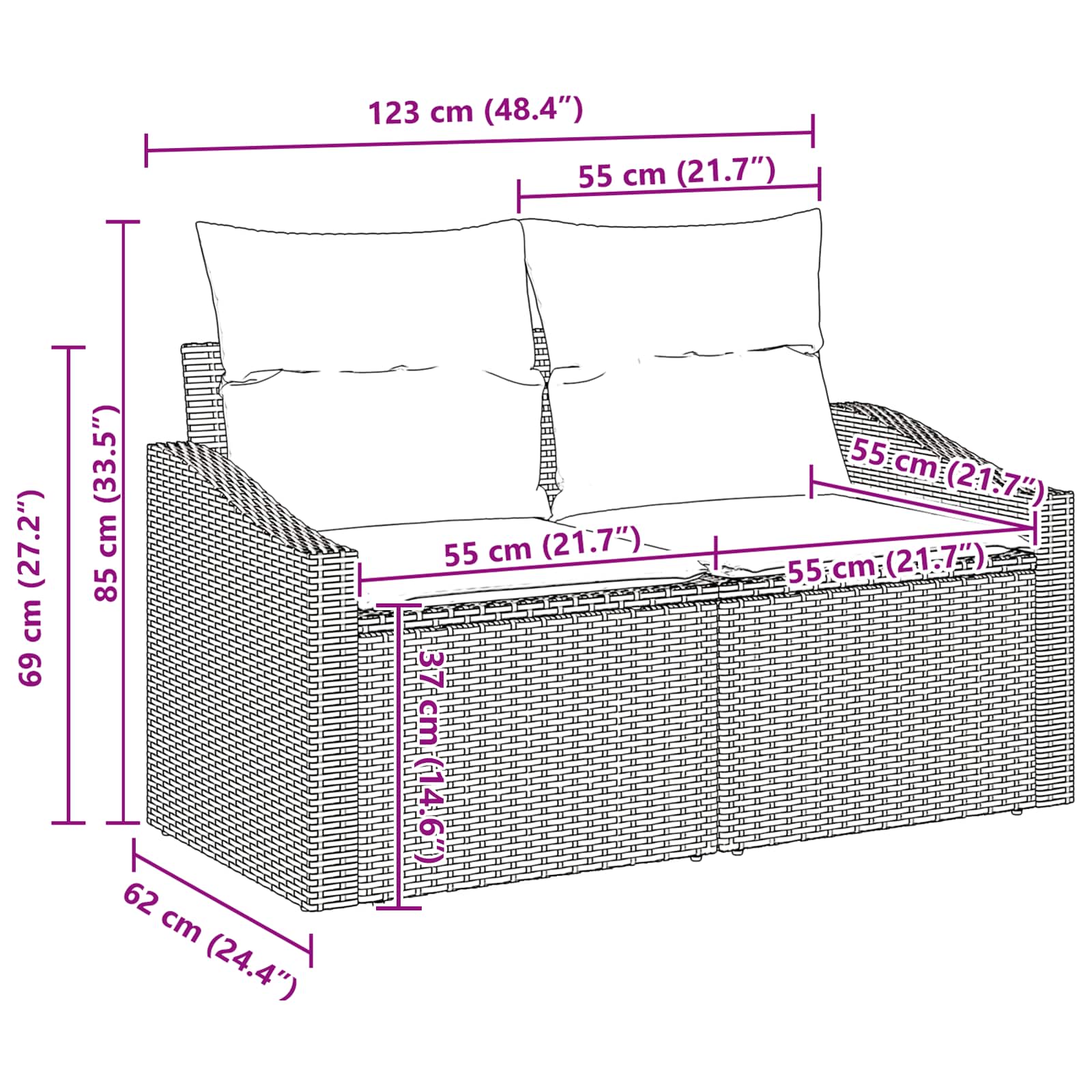 Ensemble de Canapés avec coussin 6 pcs Noir polyrotin - XIOS