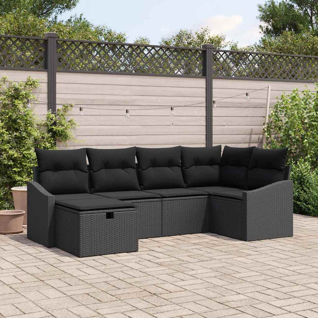 Ensemble de Canapés avec coussin 6 pcs Noir polyrotin