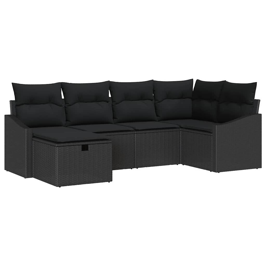 Ensemble de Canapés avec coussin 6 pcs Noir polyrotin