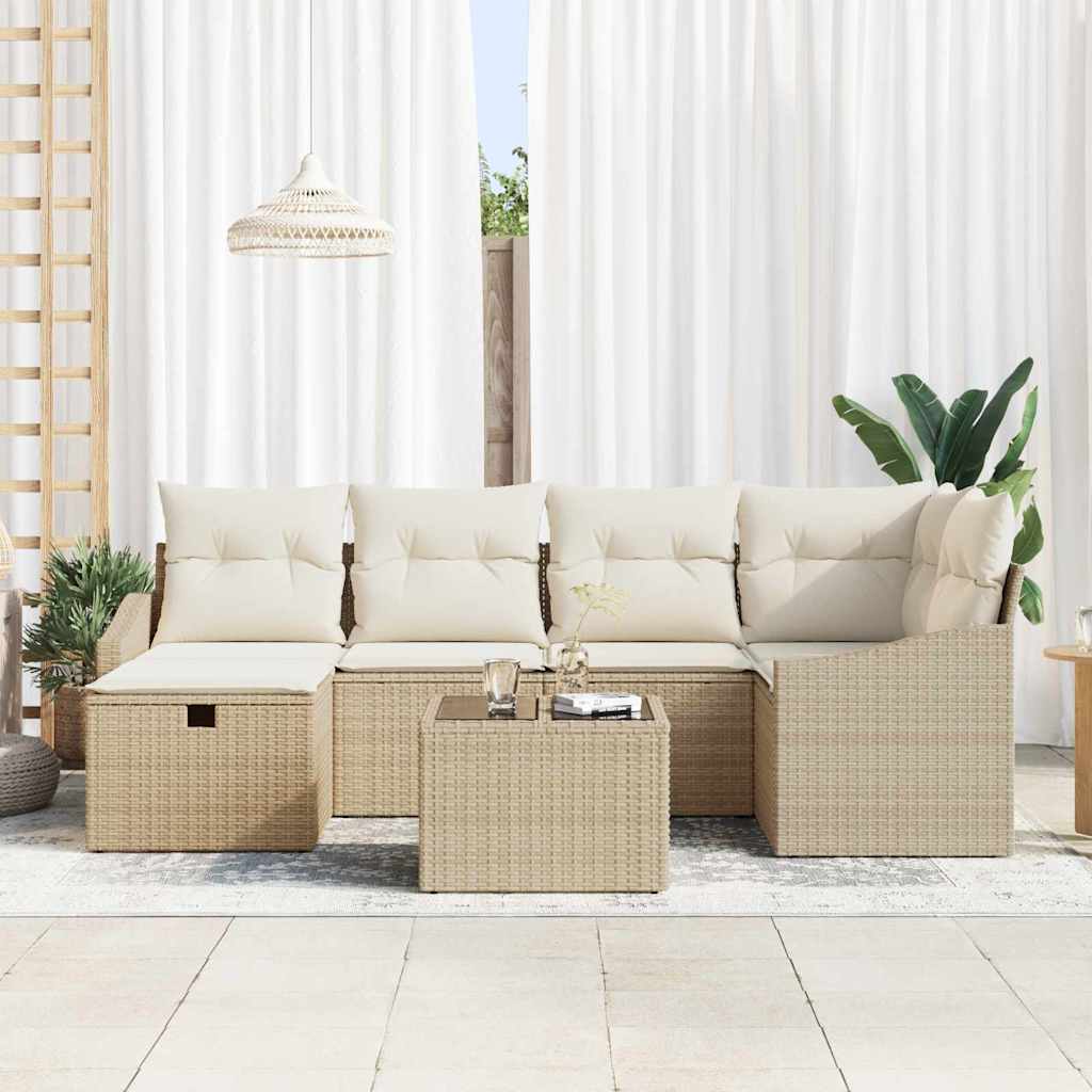 Ensemble de Canapés avec coussin 7 pcs Beige et crème polyrotin