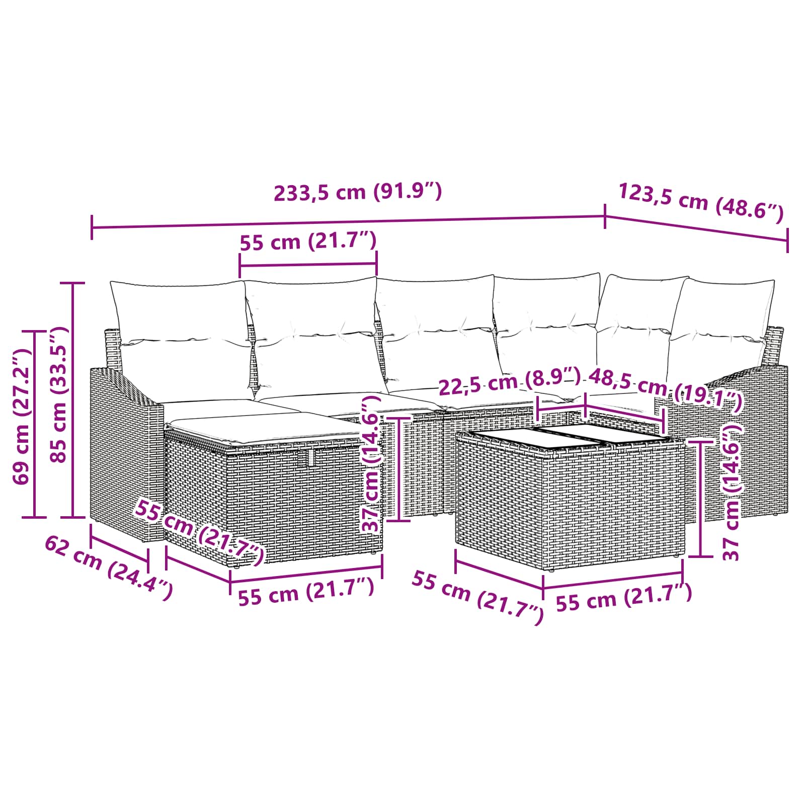 Ensemble de Canapés avec coussin avec stockage Noir polyrotin - XIOS