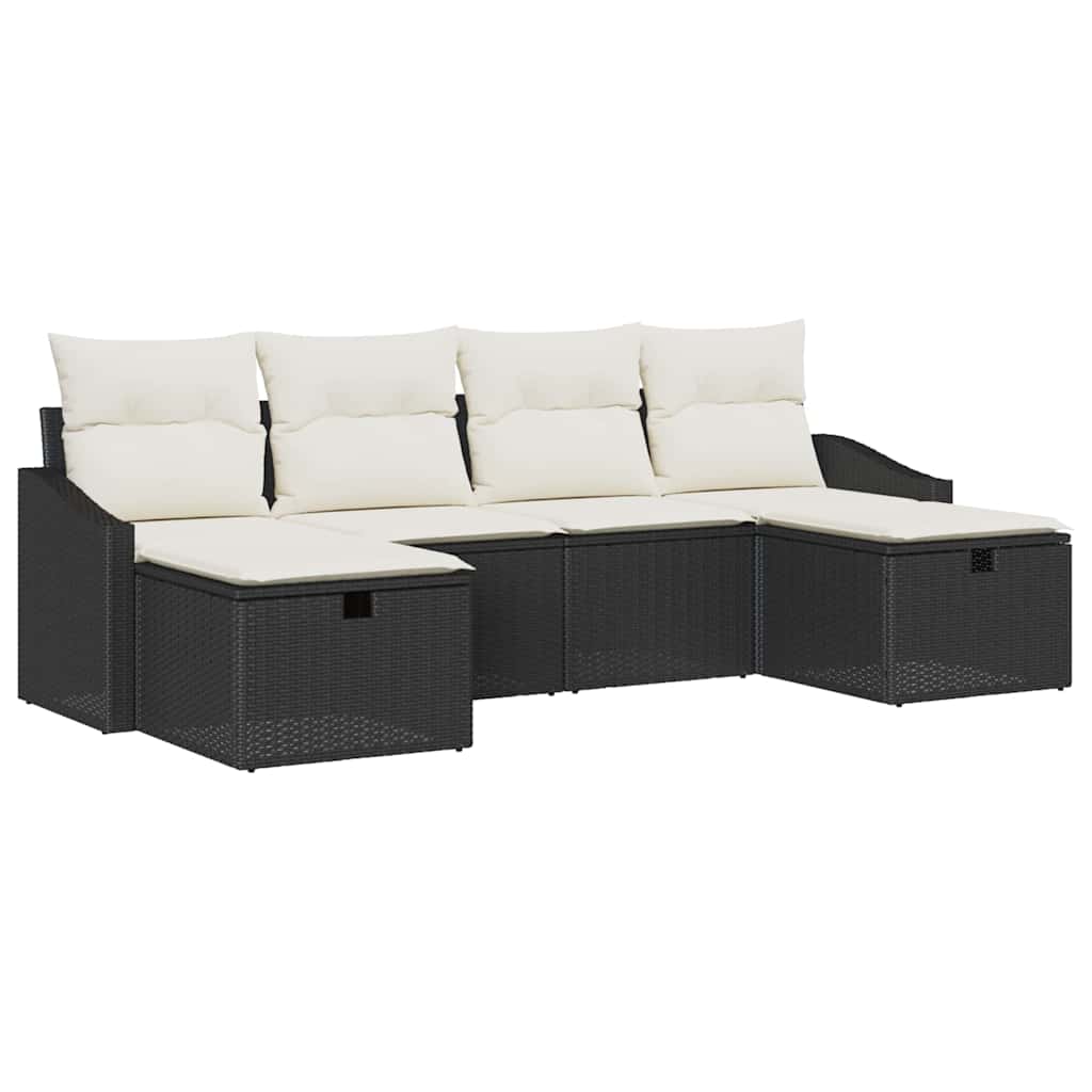 Ensemble de canapé de jardin avec coussin 6 pcs Noir Poly rotin - XIOS