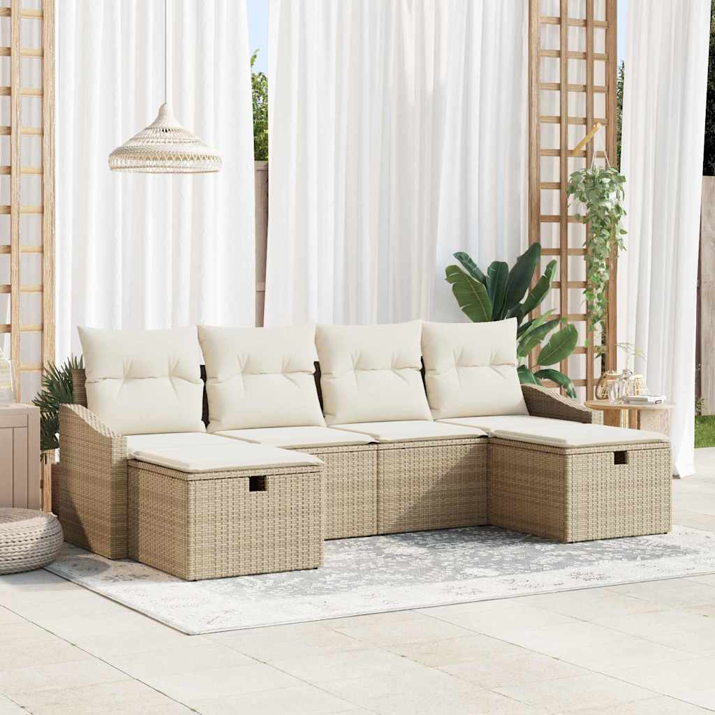 Ensemble de canapé de jardin 6 pcs Beige Poly rotin