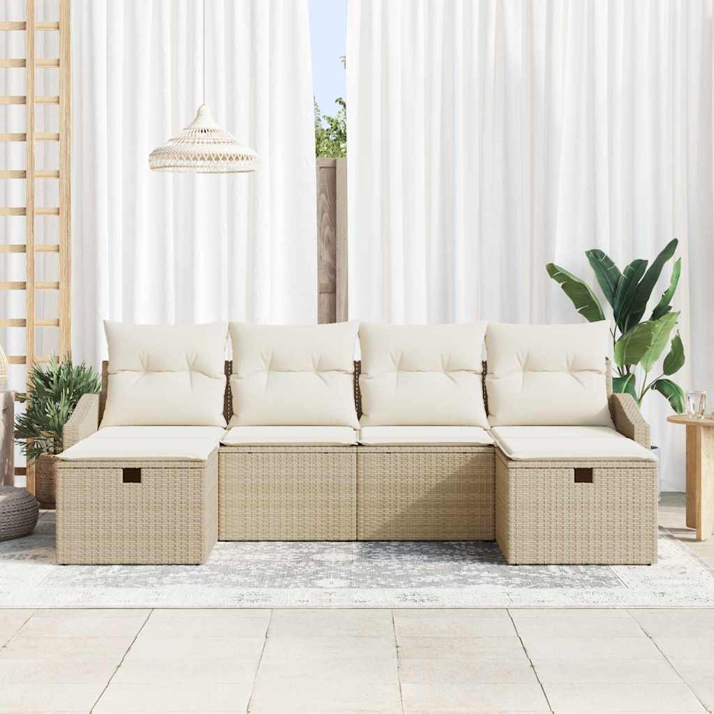 Ensemble de canapé de jardin 6 pcs Beige Poly rotin