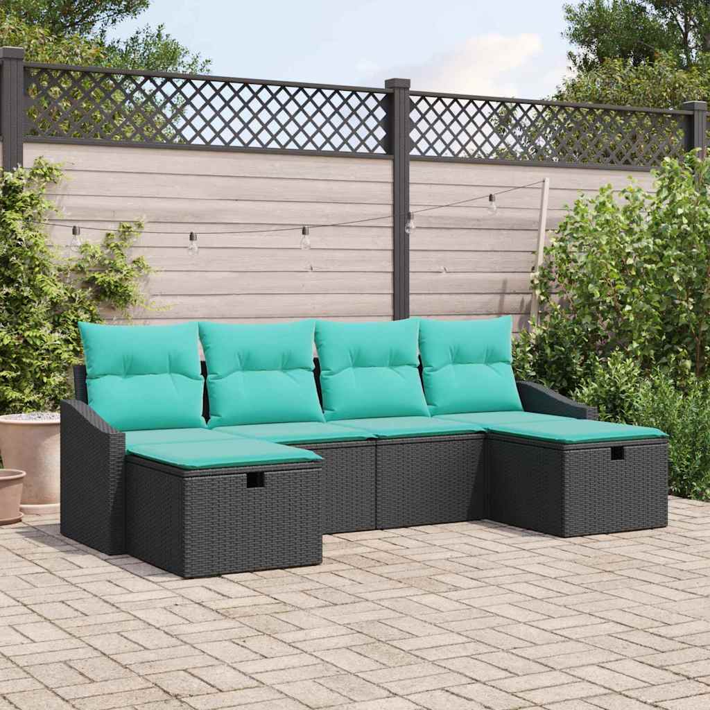 Ensemble de canapé de jardin avec coussin 6 pcs Noir Poly rotin - XIOS
