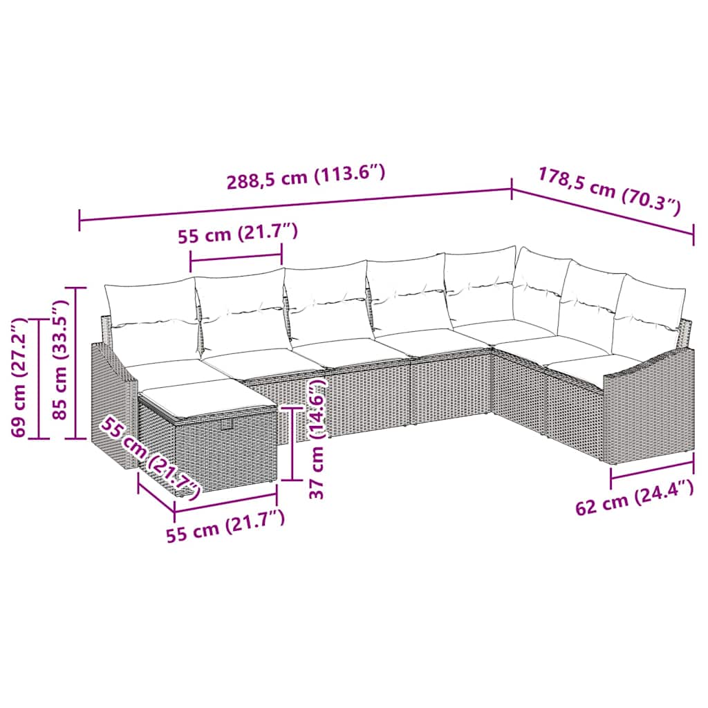 Ensemble de canapé de jardin avec coussin 8 pcs polyrotin - XIOS