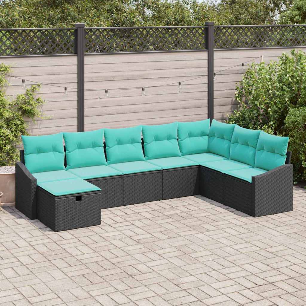 Ensemble de canapé de jardin avec coussin 8 pcs Noir Poly rotin - XIOS