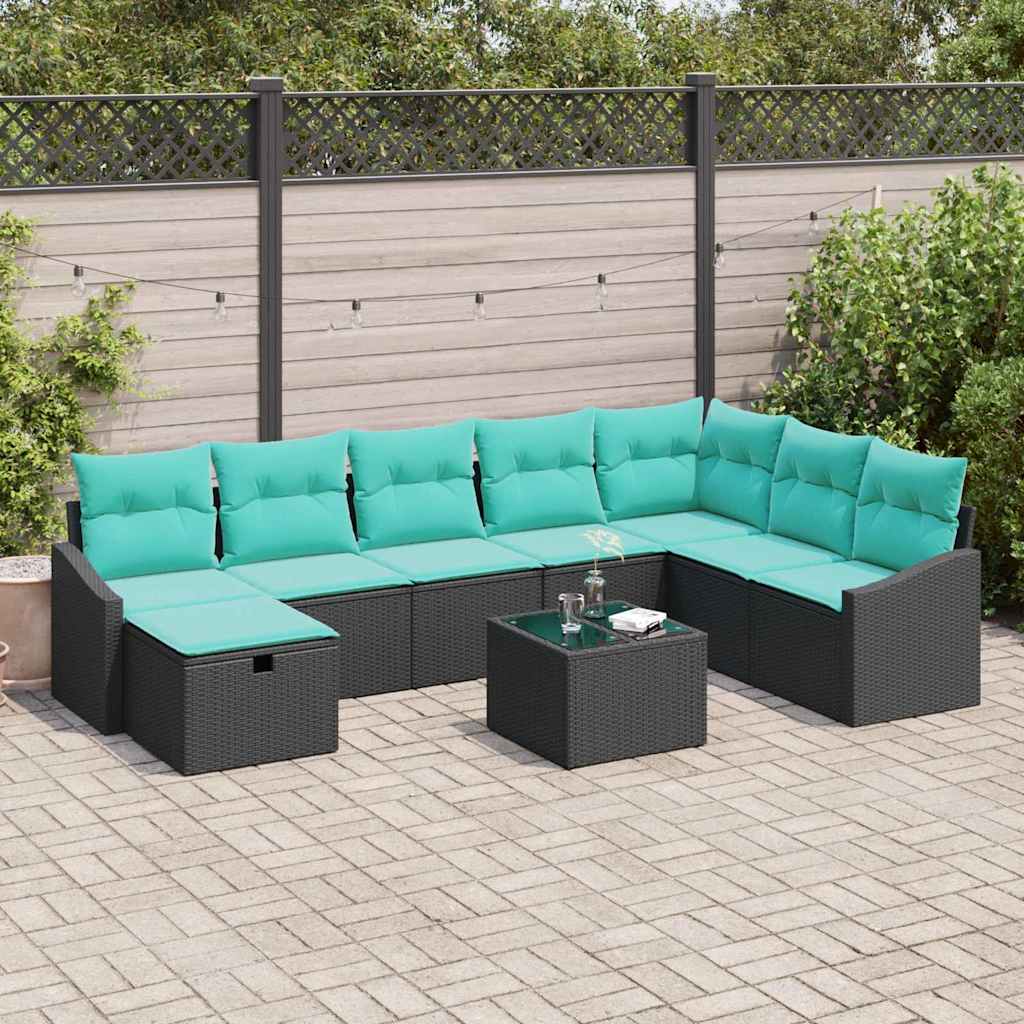 Ensemble de canapé de jardin avec coussin 9 pcs Noir Poly rotin - XIOS