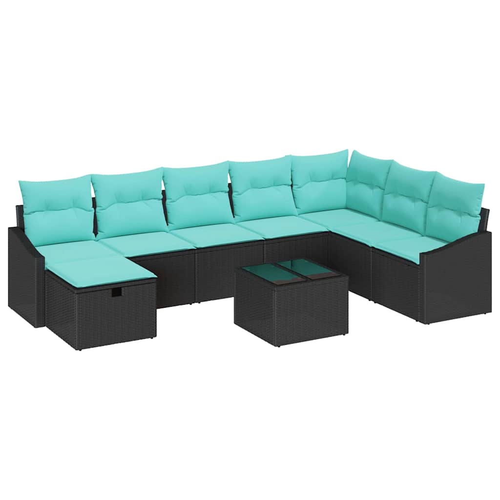 Ensemble de canapé de jardin avec coussin 9 pcs Noir Poly rotin - XIOS