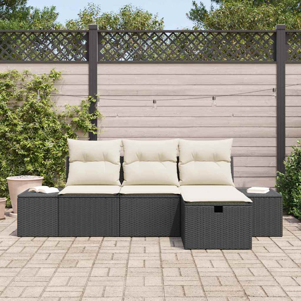 Ensemble de canapé de jardin avec coussin 4 pcs Noir Poly rotin - XIOS