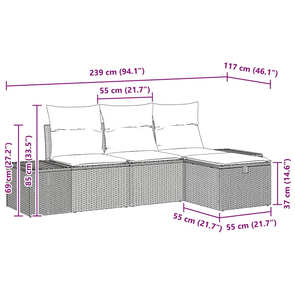Ensemble de canapé de jardin avec coussin 4 pcs Noir Poly rotin - XIOS