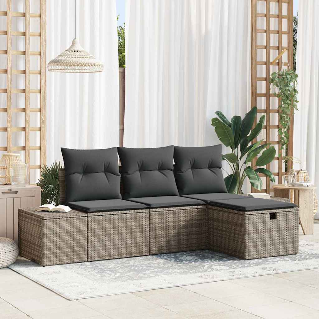 Ensemble de canapé de jardin avec coussin 4 pcs Gris Poly rotin - XIOS