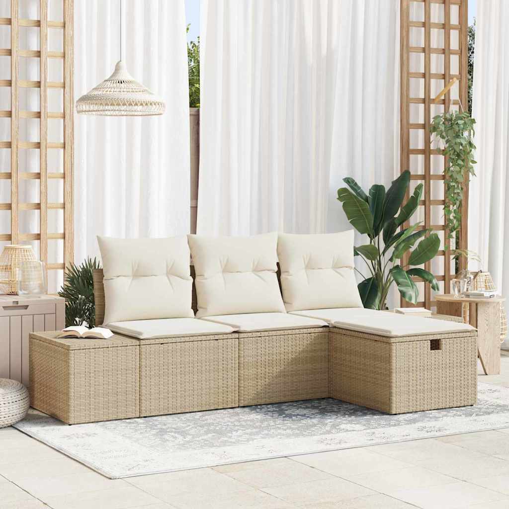 Ensemble de canapé de jardin 4 pcs Beige Poly rotin