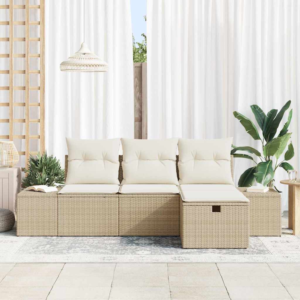Ensemble de canapé de jardin 4 pcs Beige Poly rotin