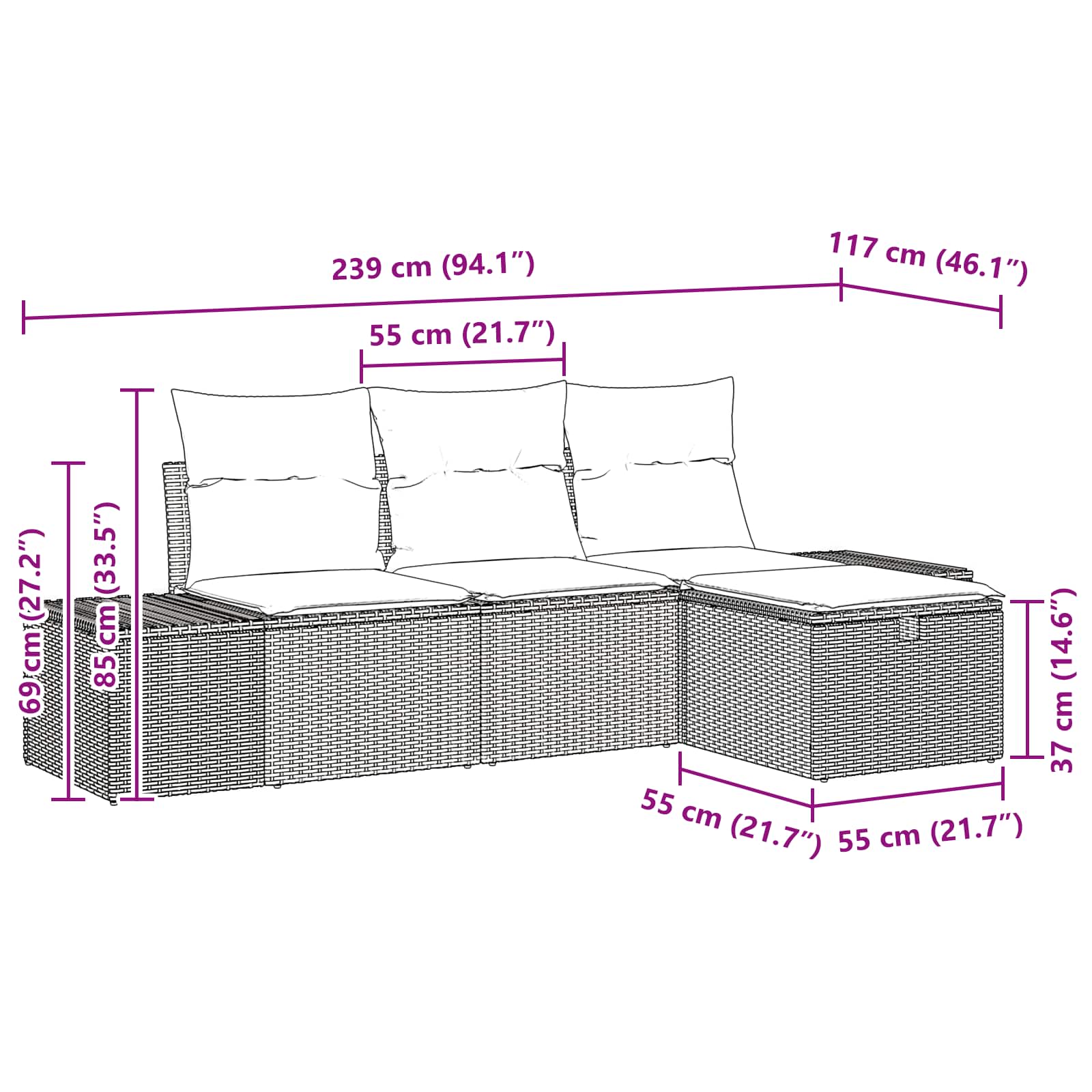 Ensemble de canapé de jardin avec coussin 4 pcs polyrotin - XIOS