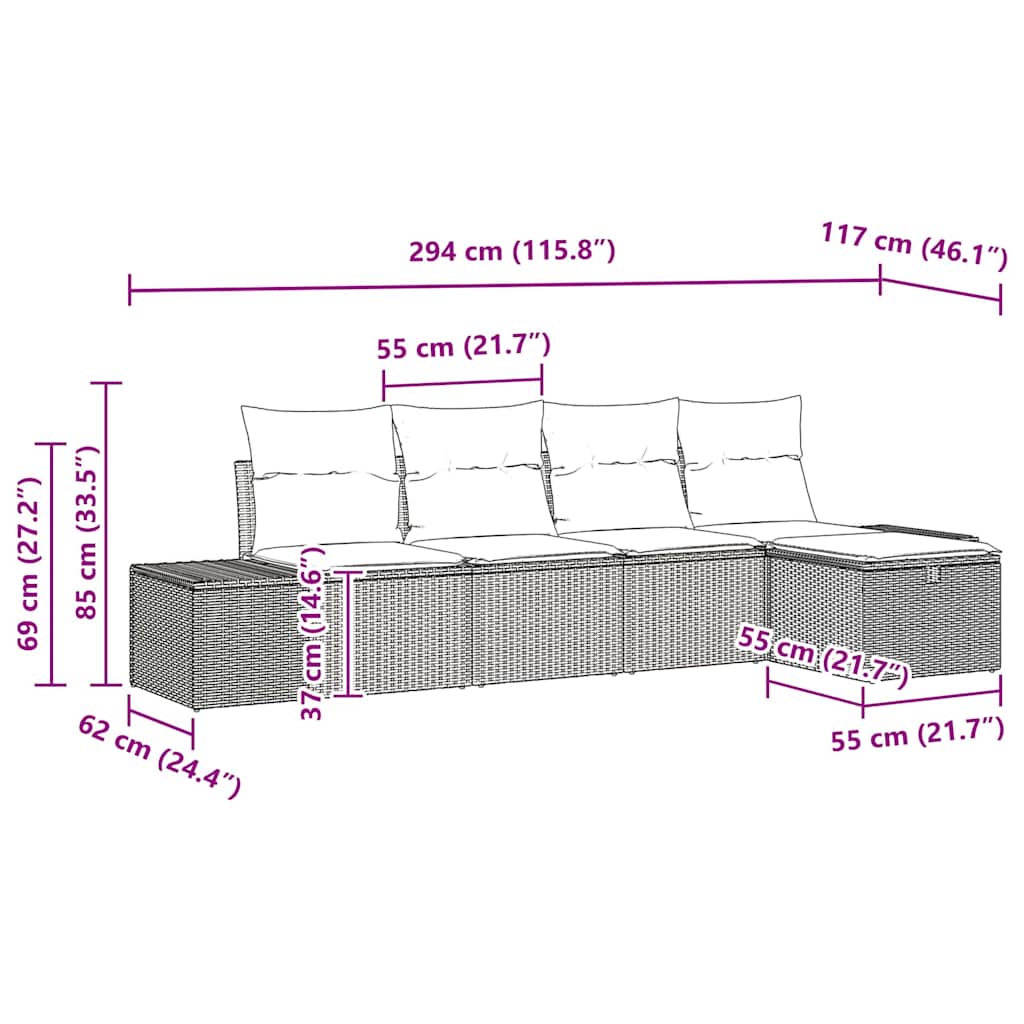 Ensemble de canapé de jardin avec coussin 5 pcs polyrotin - XIOS