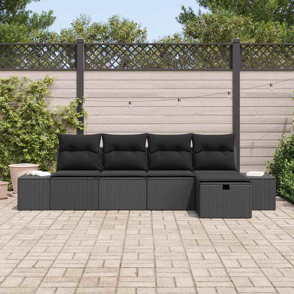 Ensemble de canapé de jardin avec coussin 5 pcs Noir polyrotin