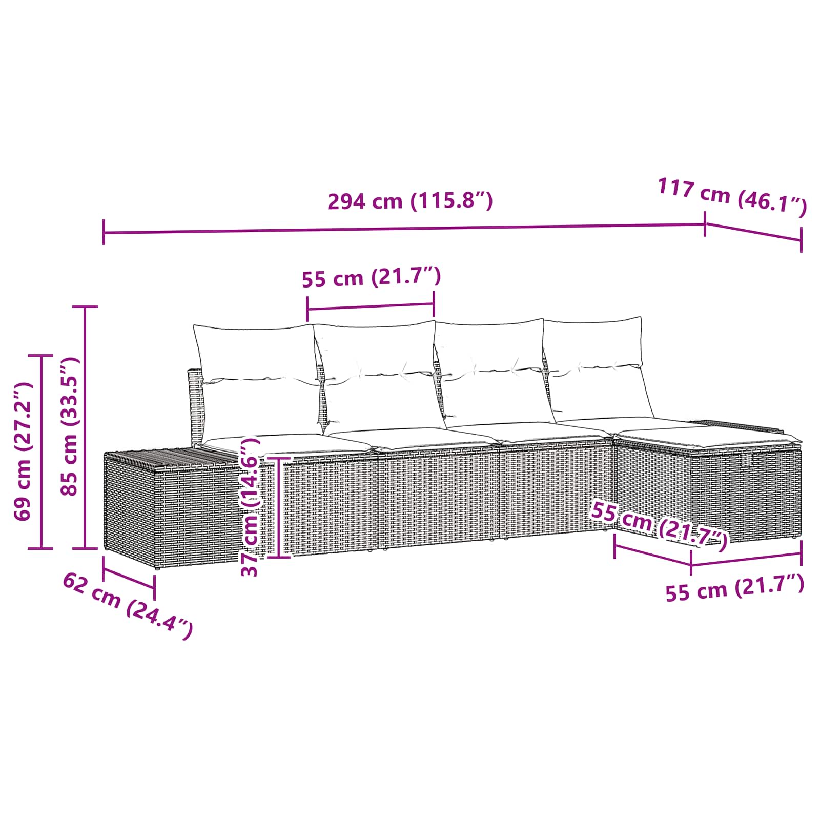Ensemble de canapé de jardin 5 pcs Marron polyrotin - XIOS
