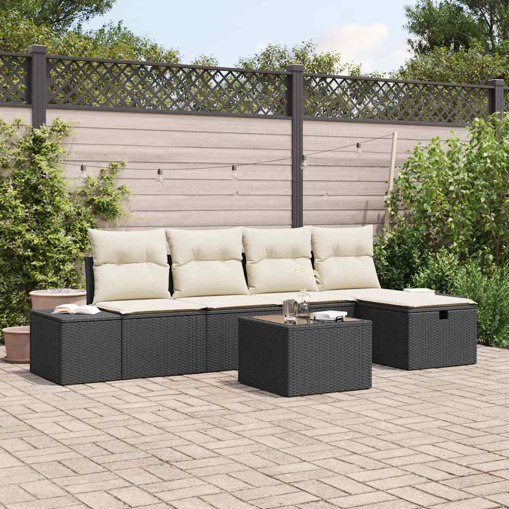 Ensemble de canapé de jardin avec coussin 6 pcs Noir polyrotin - XIOS