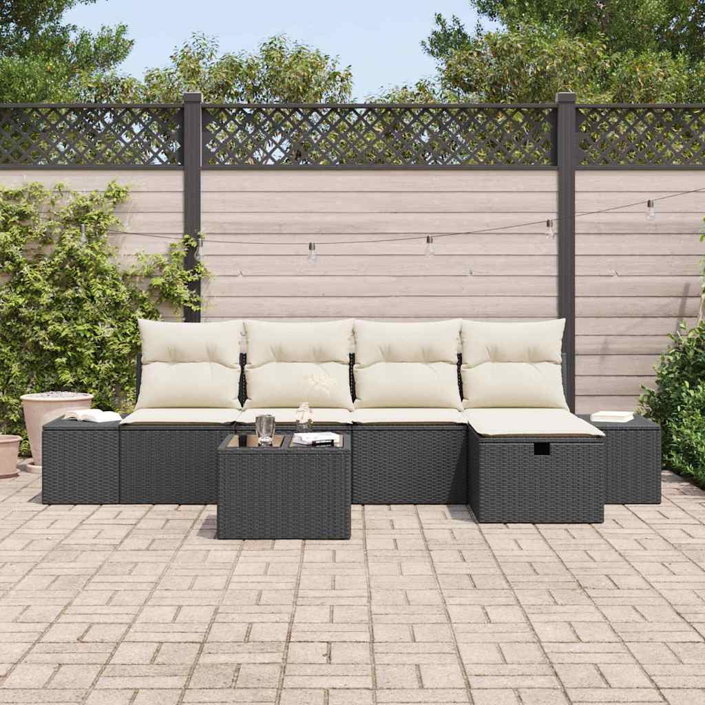 Ensemble de canapé de jardin avec coussin 6 pcs Noir polyrotin - XIOS